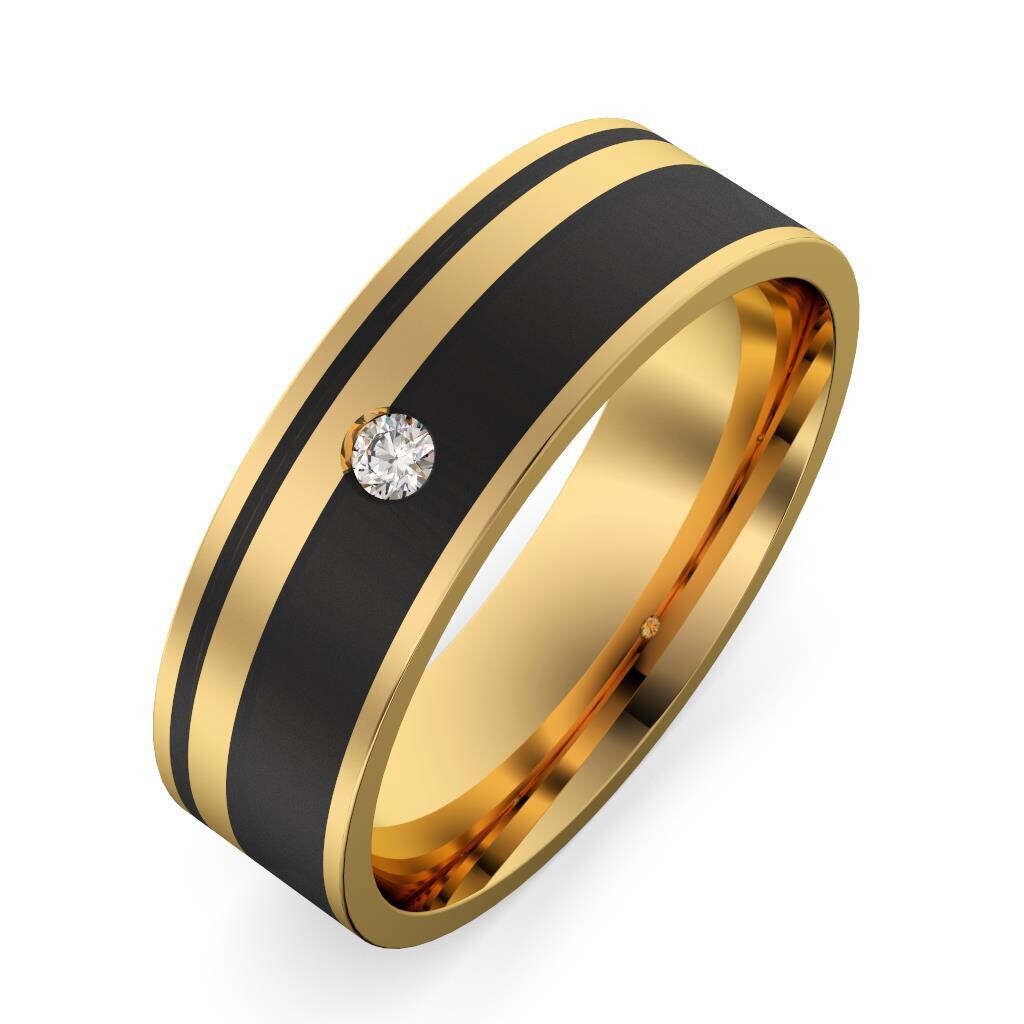 Alianza oro amarillo, blanco o rosa 18kt y fibra de carbono con diamante natural