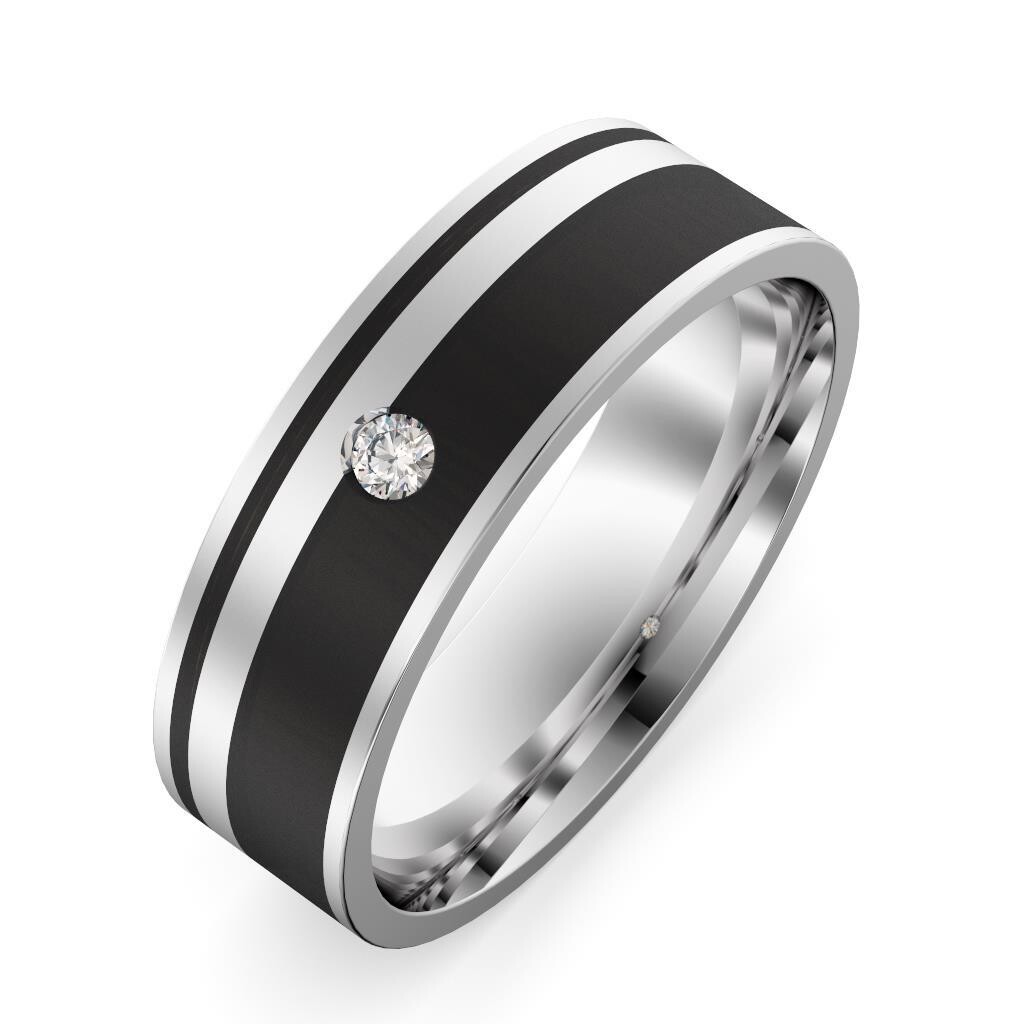 Alianza oro amarillo, blanco o rosa 18kt y fibra de carbono con diamante natural