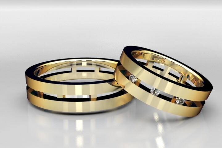 Alianza oro amarillo, blanco o rosa calada de 18kt con 3 diamantes naturales