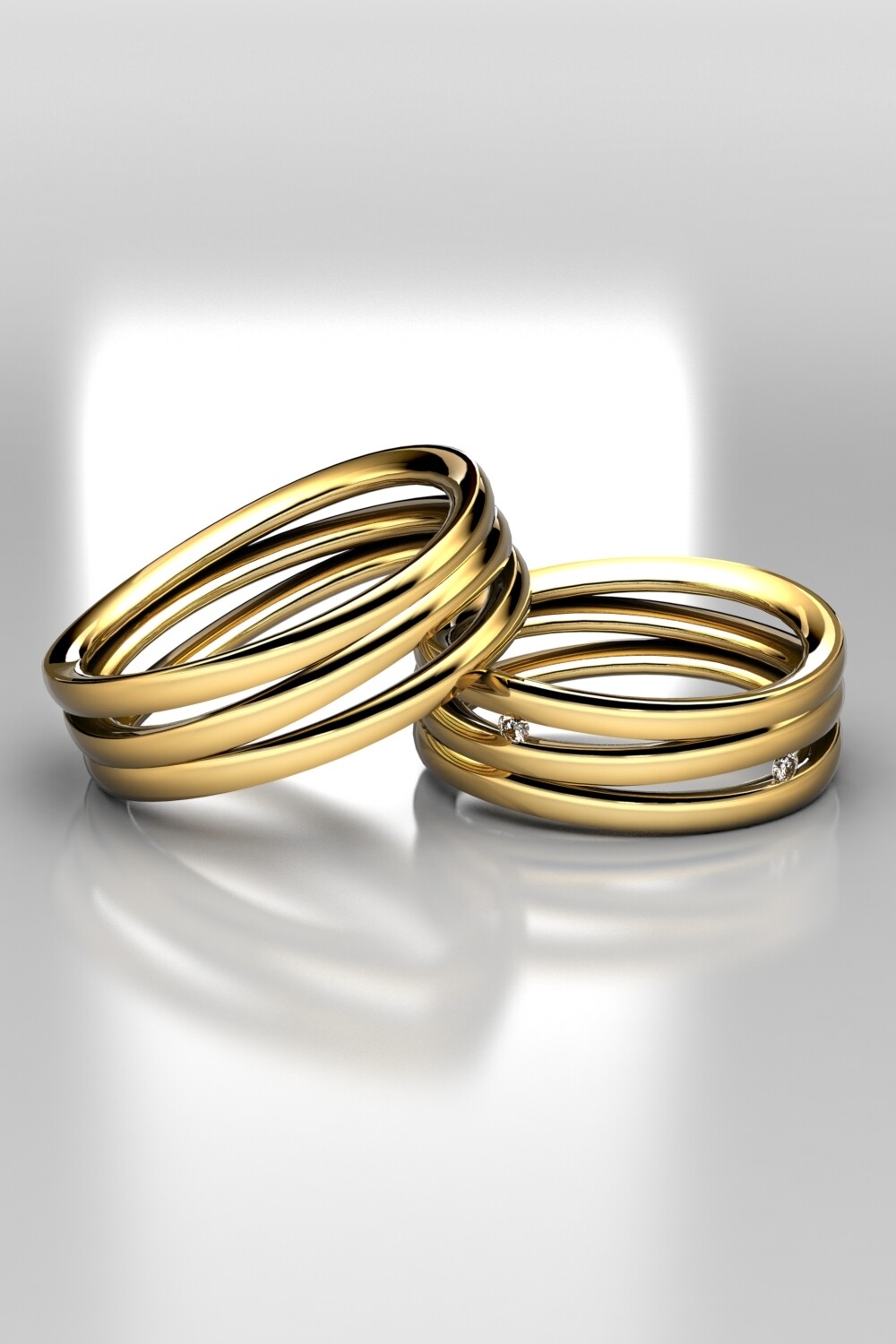 Alianza oro amarillo, blanco o rosa de 18kt 3 barras con 2 diamantes naturales