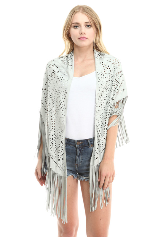 Shawl Razor Cut Fringe Grey