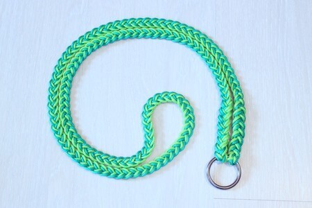 Collier d&#39;encolure tressé 6 brins - avec anneau - 1m60