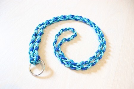 Collier d&#39;encolure tressé 4 brins - avec anneau - 1m30