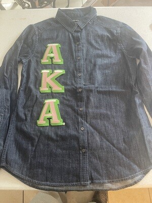 Alpha Kappa Alpha Embroidered Letters Denim Shirt