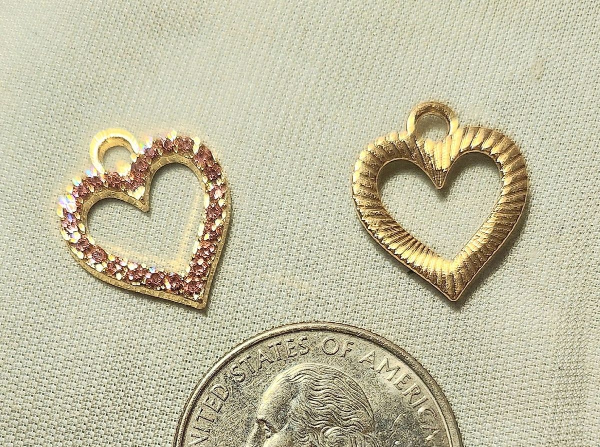 Pink Rhinestone Heart in Golden or Silver