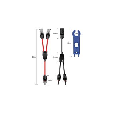 Solarkabel Y-Verteiler, MC4-Y Stecker, 6 mm², inkl. Schlüssel (1 Paar rot/schwarz) Solarkabel Y-Verteiler, MC4-Y Stecker, 6 mm², inkl. Schlüssel (1 Paar rot/schwarz)