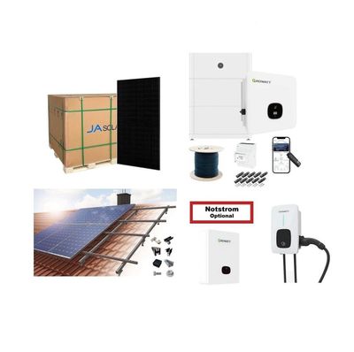 PV-Komplettset 7 kWp Solaranlage zur Selbstmontage - optional 5 kWh / 10 kWh Speicher Growatt Wechselrichter - 16x JA Solar Glas-Glas Module PV-Komplettset 7 kWp Solaranlage zur Selbstmontage - optional 5 kWh / 10 kWh Speicher Growatt Wechselrichter - 16x JA Solar Glas-Glas Module