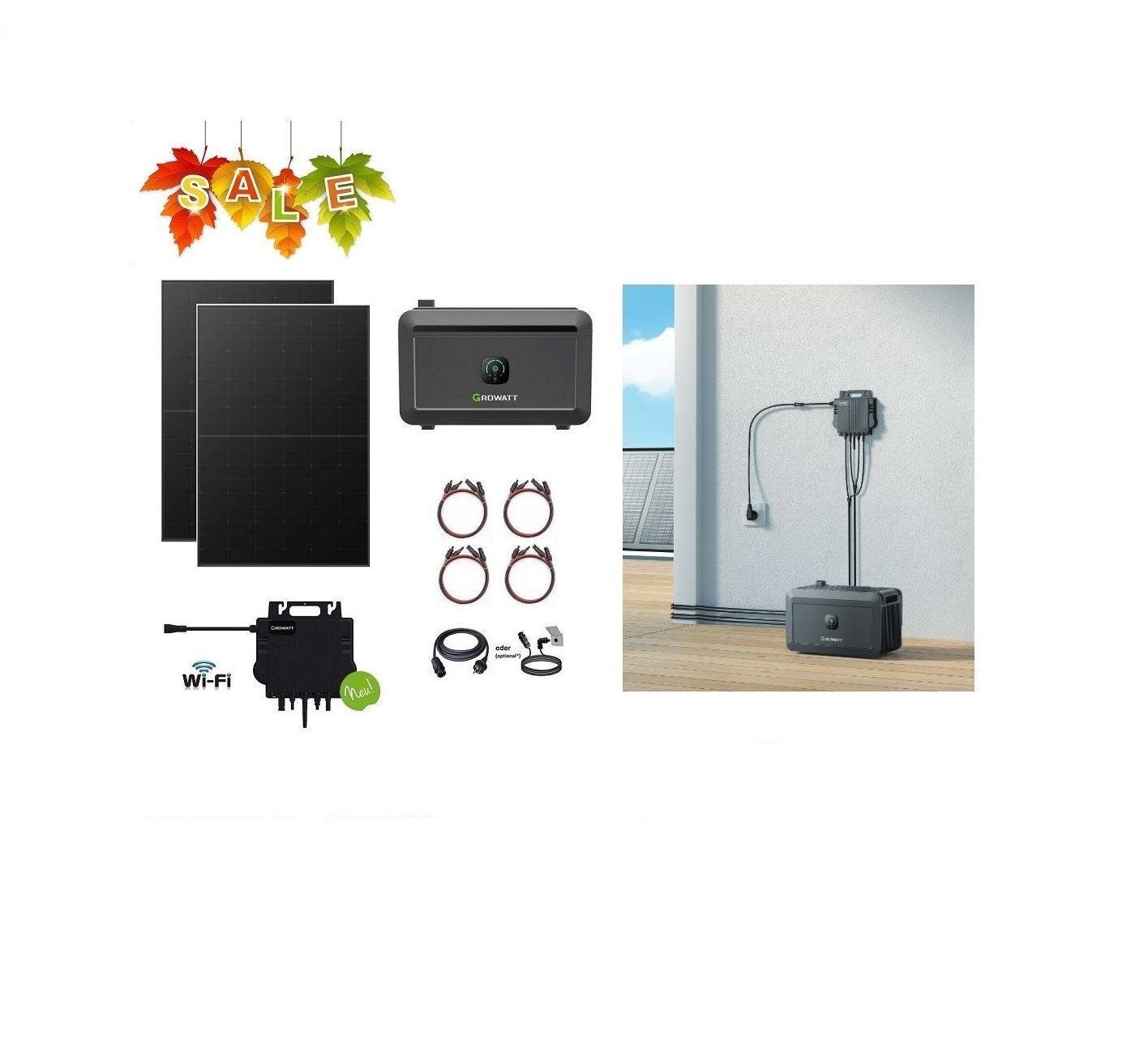 Balkonkraftwerk / Stecker-Solaranlage "NOAH Premium" 900 Watt inkl. 2 kWh Speicher Plug & Play