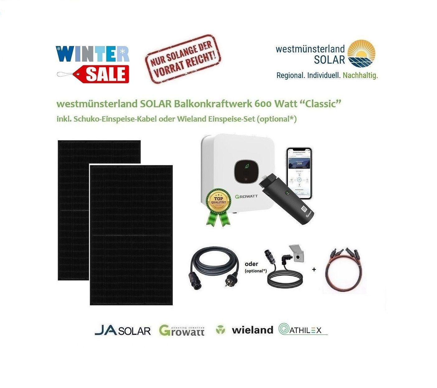 Balkonkraftwerk / Stecker-Solaranlage "Classic" 600 / 840 Watt  +++ Nur solange der Vorrat reicht +++