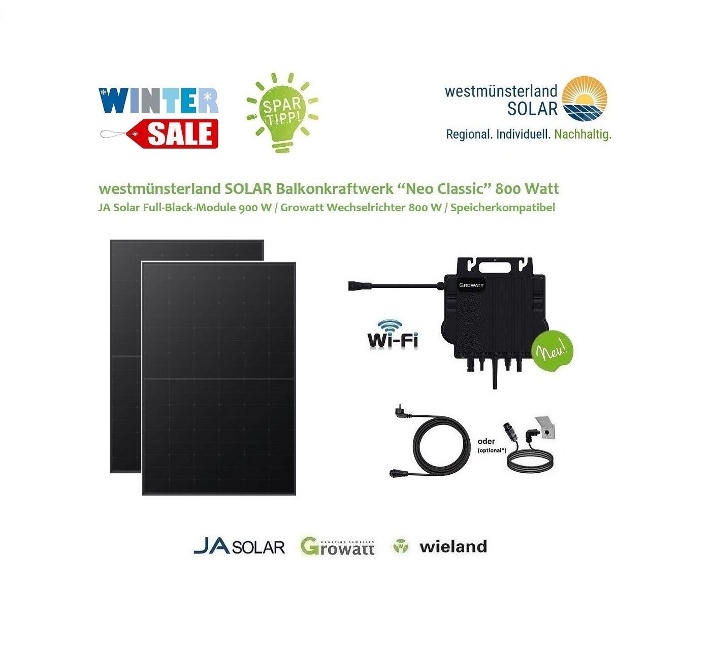 Balkonkraftwerk / Stecker-Solaranlage Balkonkraftwerk / Stecker-Solaranlage "Neo Classic" 800 / 900 Watt Plug & Play