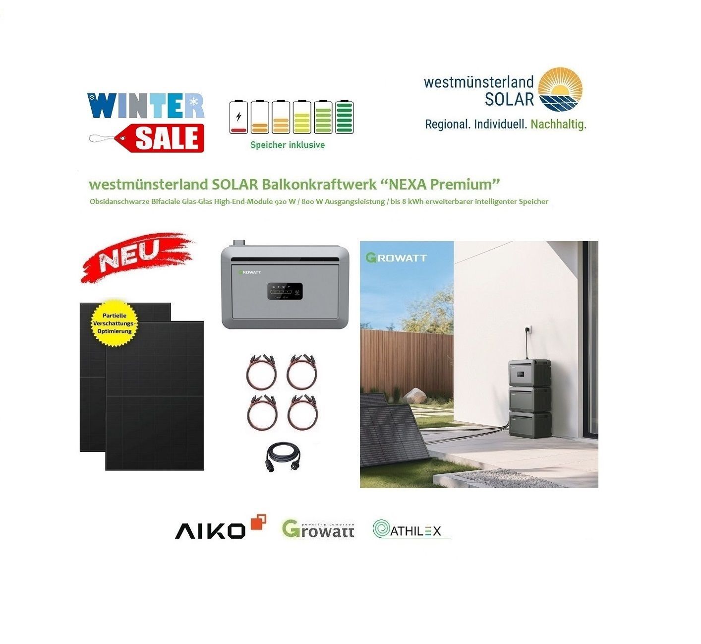 Balkonkraftwerk / Stecker-Solaranlage Balkonkraftwerk / Stecker-Solaranlage "NEXA Premium" mit 2 kWh intelligentem Speicher Plug & Play +++ NEU +++