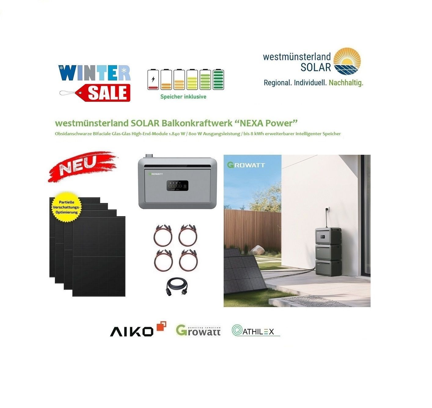 Balkonkraftwerk / Stecker-Solaranlage Balkonkraftwerk / Stecker-Solaranlage "NEXA Power" mit 2 kWh intelligentem Speicher Plug & Play +++ NEU +++