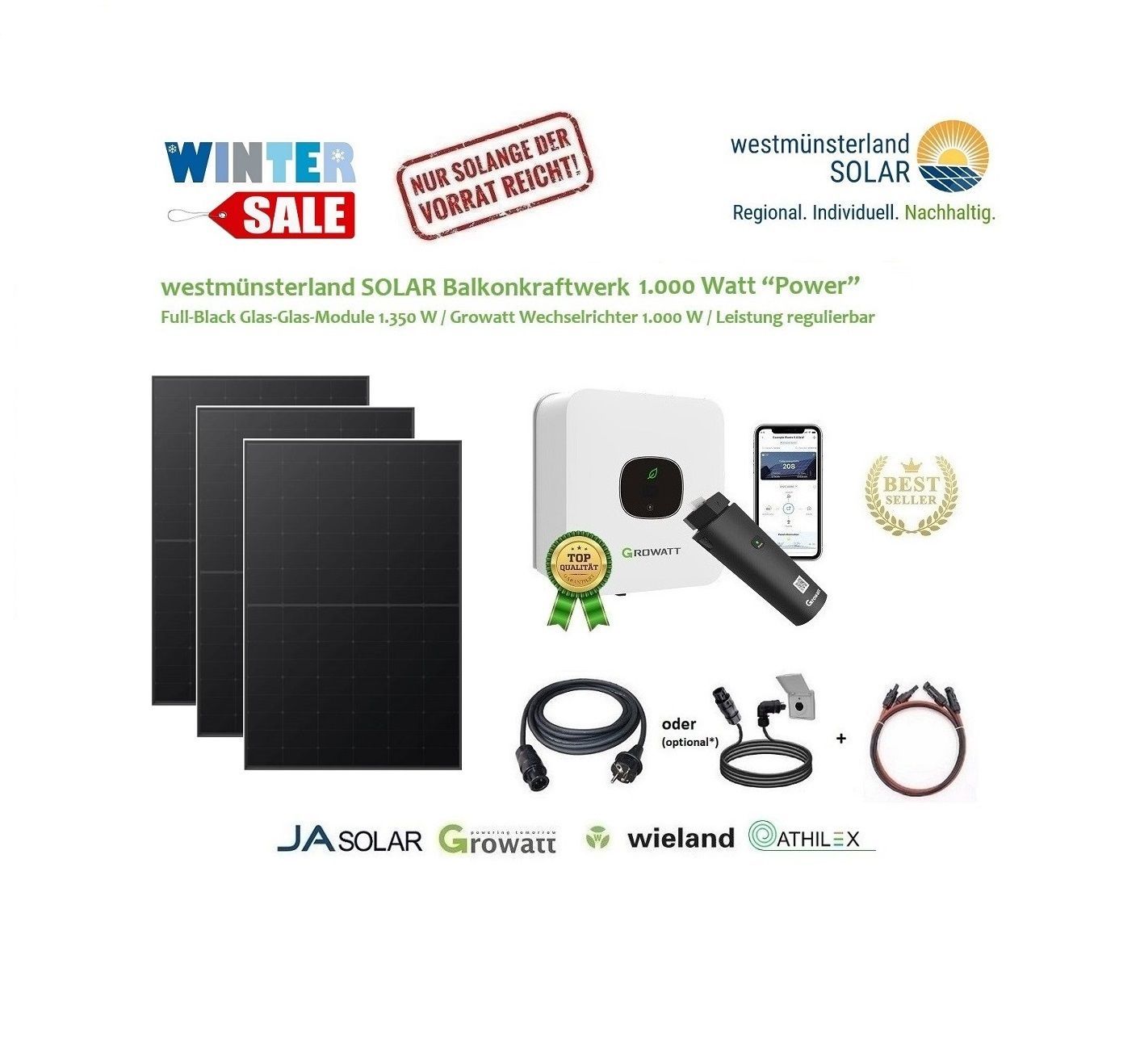Balkonkraftwerk / Stecker-Solaranlage Balkonkraftwerk / Stecker-Solaranlage "Power" 1.000/1.350 Watt Plug & Play