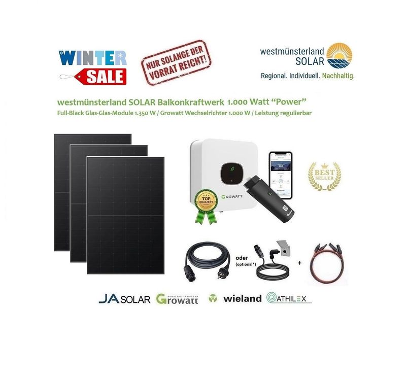 Balkonkraftwerk / Stecker-Solaranlage Balkonkraftwerk / Stecker-Solaranlage "Power" 1.000/1.350 Watt Plug & Play