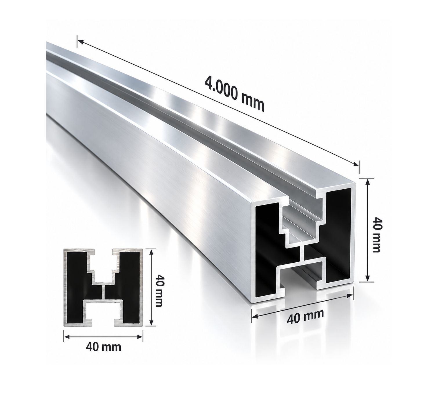 PV-Montageschiene 40 × 40 mm Aluminium – 4 Meter, passend für M8 / M10 PV-Montageschiene 40 × 40 mm Aluminium – 4 Meter, passend für M8 / M10