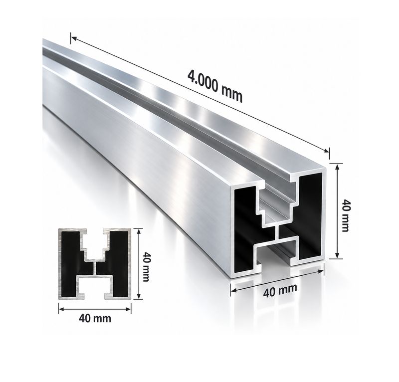 PV-Montageschiene 40 × 40 mm Aluminium – 4 Meter, passend für M8 / M10