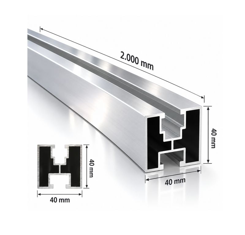 PV-Montageschiene 40 × 40 mm Aluminium – 2 Meter, passend für M8 / M10