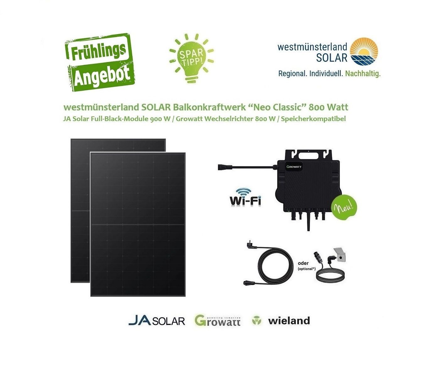 Balkonkraftwerk / Stecker-Solaranlage "Neo Classic" 800 / 900 Watt Plug & Play