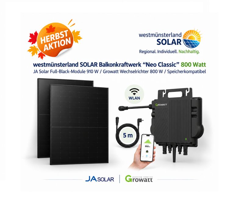 Balkonkraftwerk 800 W „Neo Classic“ mit 910 W Solarmodulen – Plug & Play Stecker-Solaranlage Balkonkraftwerk 800 W „Neo Classic“ mit 910 W Solarmodulen – Plug & Play Stecker-Solaranlage