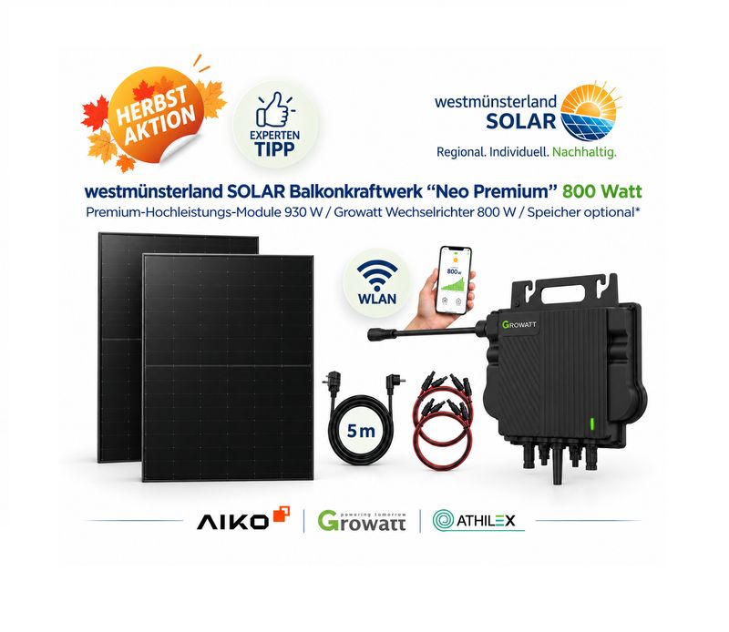 Balkonkraftwerk 800 W „Neo Premium“ mit 920 W Solarmodulen – Plug & Play Stecker-Solaranlage Balkonkraftwerk 800 W „Neo Premium“ mit 920 W Solarmodulen – Plug & Play Stecker-Solaranlage