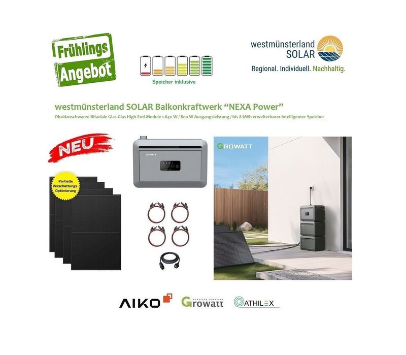 Balkonkraftwerk / Stecker-Solaranlage Balkonkraftwerk / Stecker-Solaranlage "NEXA Power" mit 2 kWh intelligentem Speicher Plug & Play +++ NEU +++
