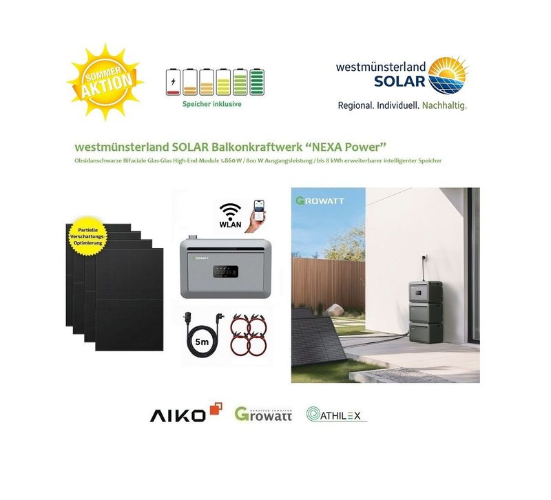Balkonkraftwerk / Stecker-Solaranlage Balkonkraftwerk / Stecker-Solaranlage "NEXA Power" mit 2 kWh intelligentem Speicher Plug & Play +++ NEU +++