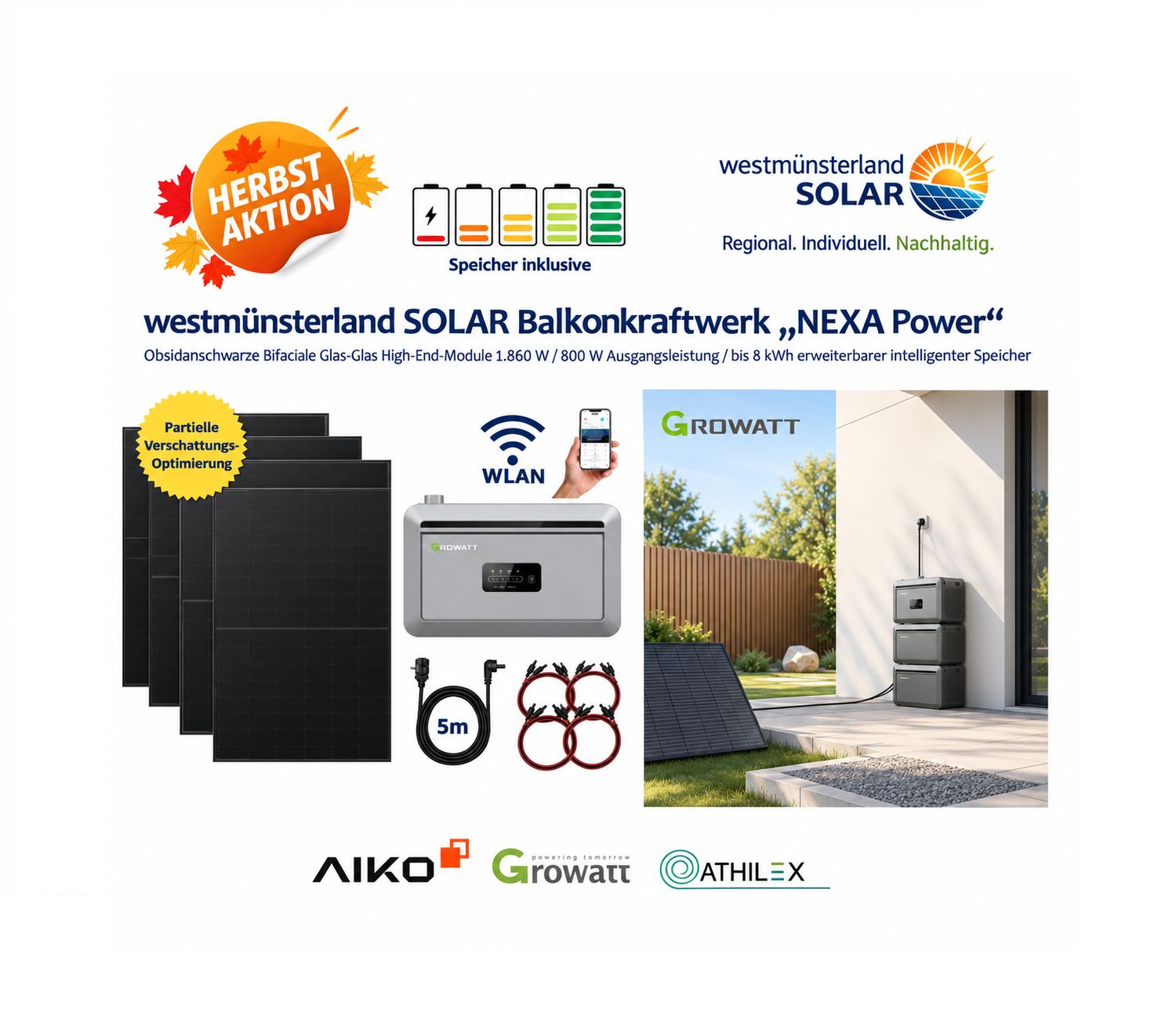 Balkonkraftwerk „NEXA Power“ mit 2 kWh Speicher – intelligente Plug & Play Stecker-Solaranlage