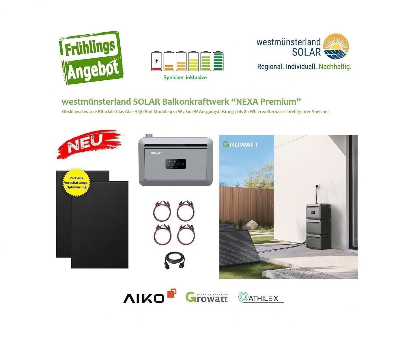 Balkonkraftwerk / Stecker-Solaranlage Balkonkraftwerk / Stecker-Solaranlage "NEXA Premium" mit 2 kWh intelligentem Speicher Plug & Play +++ NEU +++