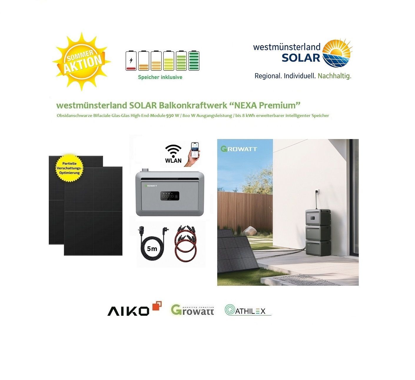 Balkonkraftwerk / Stecker-Solaranlage Balkonkraftwerk / Stecker-Solaranlage "NEXA Premium" mit 2 kWh intelligentem Speicher Plug & Play +++ NEU +++