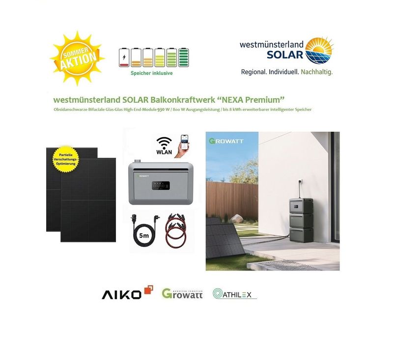 Balkonkraftwerk / Stecker-Solaranlage Balkonkraftwerk / Stecker-Solaranlage "NEXA Premium" mit 2 kWh intelligentem Speicher Plug & Play +++ NEU +++