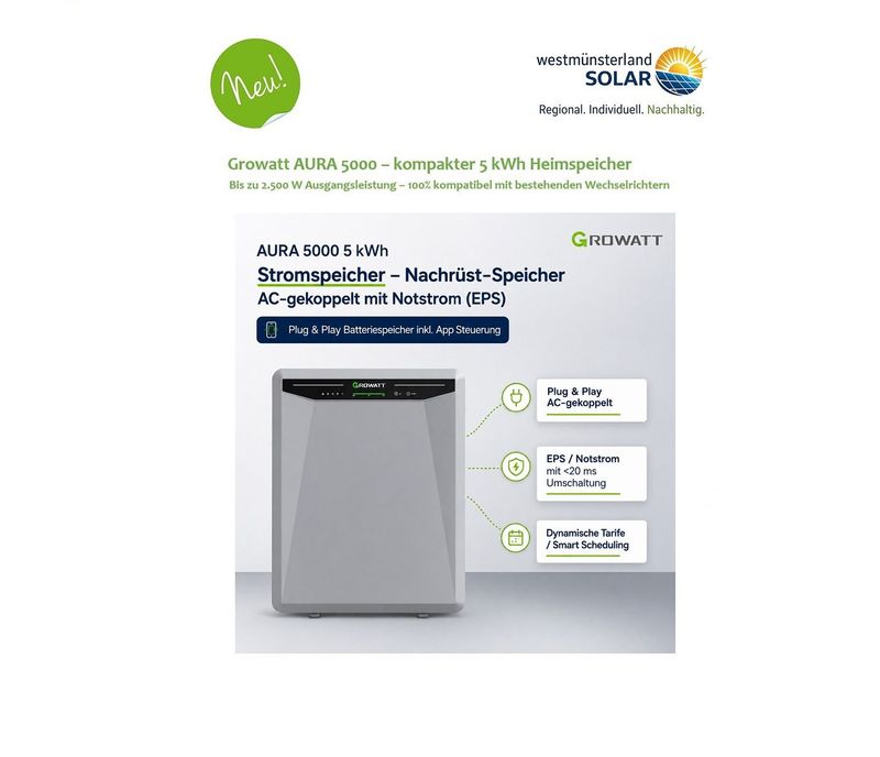 Growatt AURA 5000 - kompakter 5 kWh Heimspeicher Growatt AURA 5000 - kompakter 5 kWh Heimspeicher