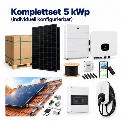 PV-Komplettset 5 kWp zur Selbstmontage – 12x LONGi Glas-Glas Module | Growatt Wechselrichter | Speicher optional PV-Komplettset 5 kWp zur Selbstmontage – 12x LONGi Glas-Glas Module | Growatt Wechselrichter | Speicher optional