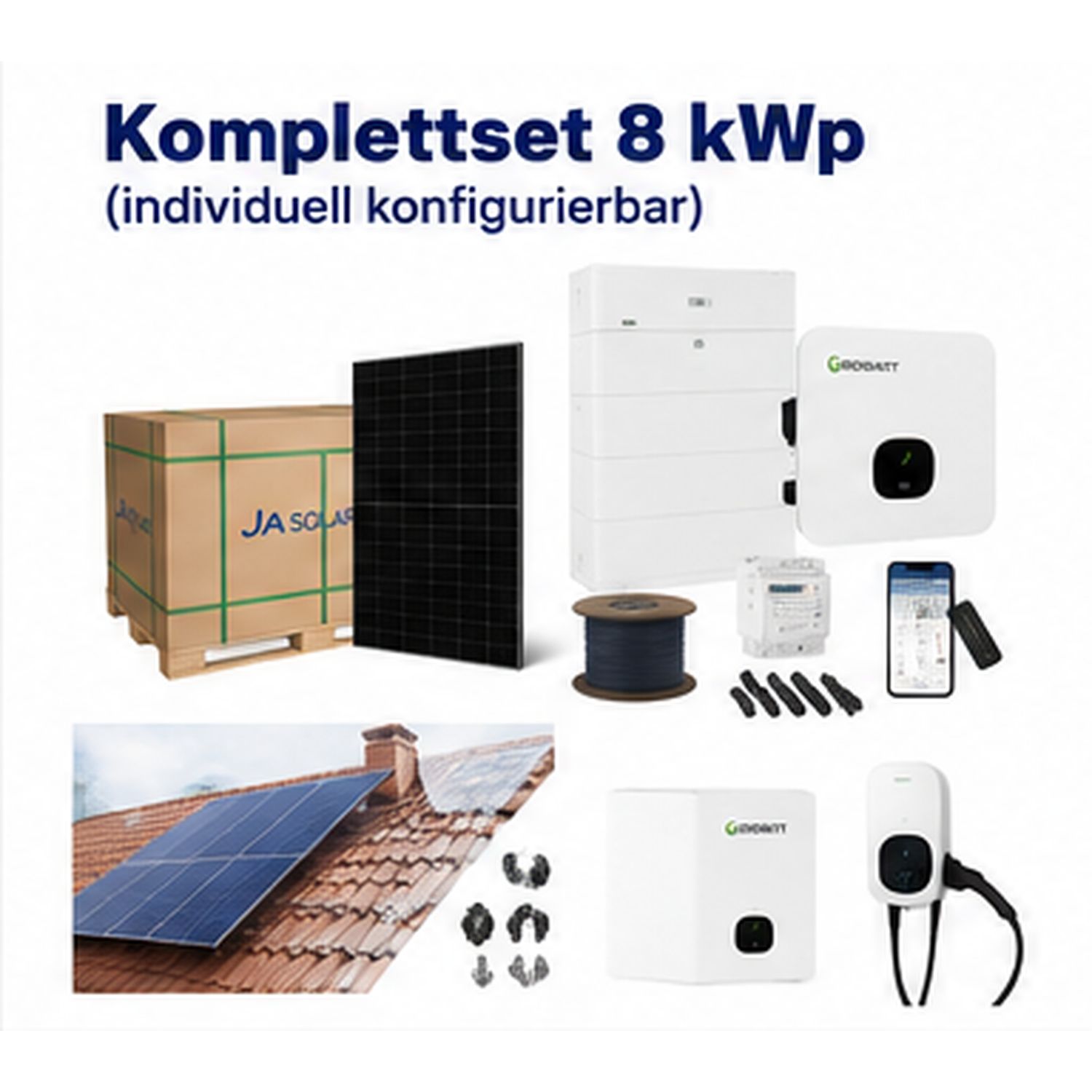 PV-Komplettset 8 kWp zur Selbstmontage – 18x LONGi Glas-Glas Module | Growatt Wechselrichter | Speicher optional PV-Komplettset 8 kWp zur Selbstmontage – 18x LONGi Glas-Glas Module | Growatt Wechselrichter | Speicher optional
