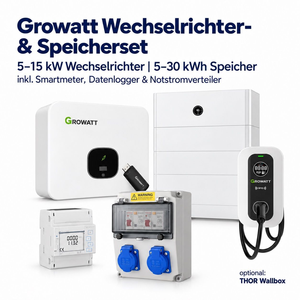 Growatt Komplettset MOD 13KTL3-HU 13 kW Hybrid-Wechselrichter + APX HV 5-30 kWh Speicher + Smartmeter + Datenlogger + Notstromverteiler | optional THOR Wallbox