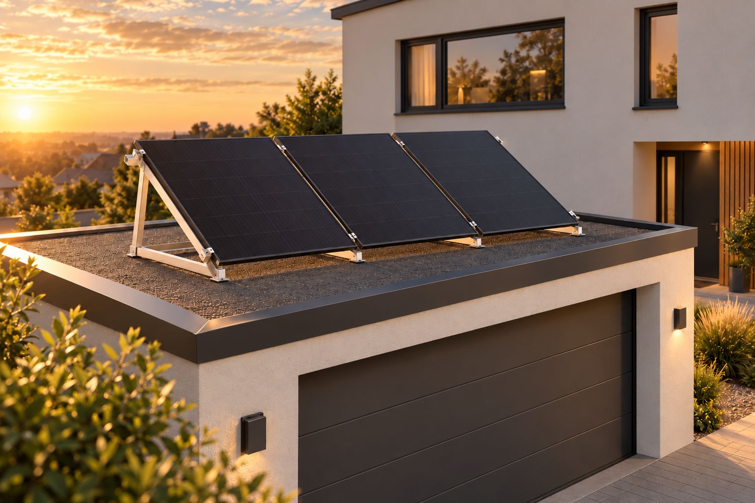 Montagepaket Balkonkraftwerk für 3 Solarmodule – Flachdach-Aufständerung 15–30° Hochkant / Vertikal Montagepaket Balkonkraftwerk für 3 Solarmodule – Flachdach-Aufständerung 15–30° Hochkant / Vertikal