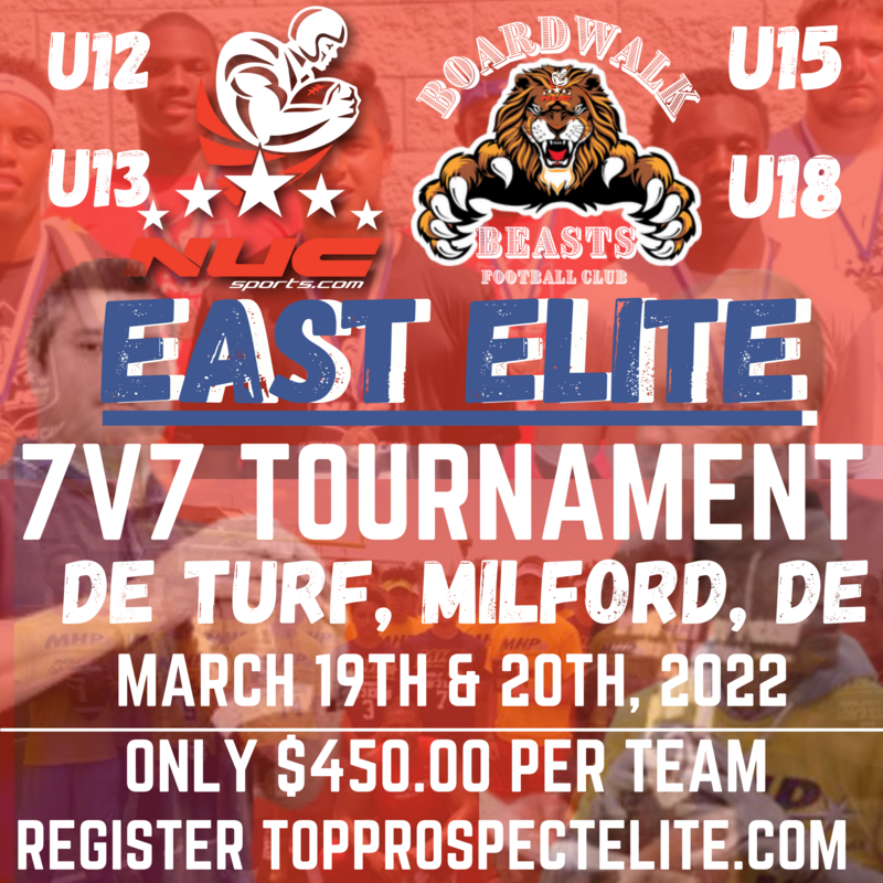 East Elite 7v7 Tournament for U12,U13, U15 and U18, March 19th &amp; 20th, 2022
