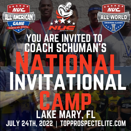 Coach Schuman's National invitational Camp, July 24th, 2022  Orlando, FL