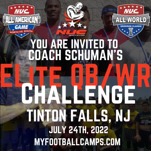 Coach Schuman's QB WR Elite Camp &amp; Challenge, July 24th, 2022 Tinton Falls, NJ