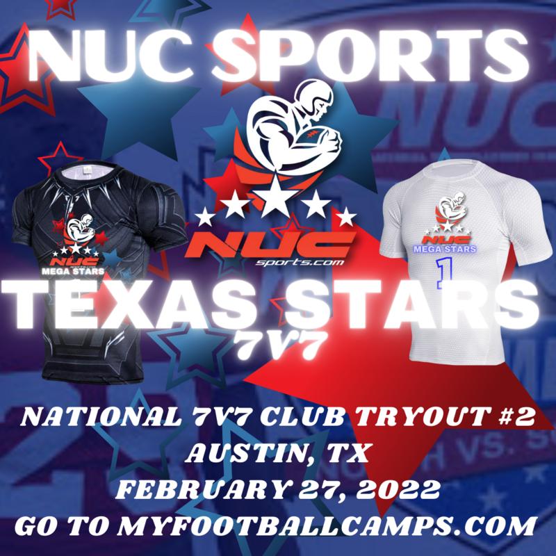NUC Sports Texas Stars Team 7v7 Club Tryout #2 2022  ***Now Moved to 1000 Legacy Drive, Pflugerville, TX February 27th, 2022