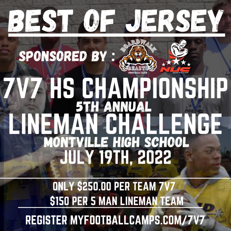 Best of Jersey 7v7 Tournament and Linemen Challenge, July 19th, 2022 Montville, NJ 24 Team Max