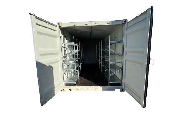 20 Fuß  Lagercontainer Regale + Strompaket