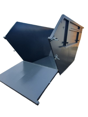 Bausschuttcontainer, Muldencontainer, Absetzcotnainer, Klappe, Verladerampe, Rampe, Mulde mit Rampe, 
Schuttmulde, 10cbm, 5cbm, 7cbm, mieten, kaufen, Absetzmulden,