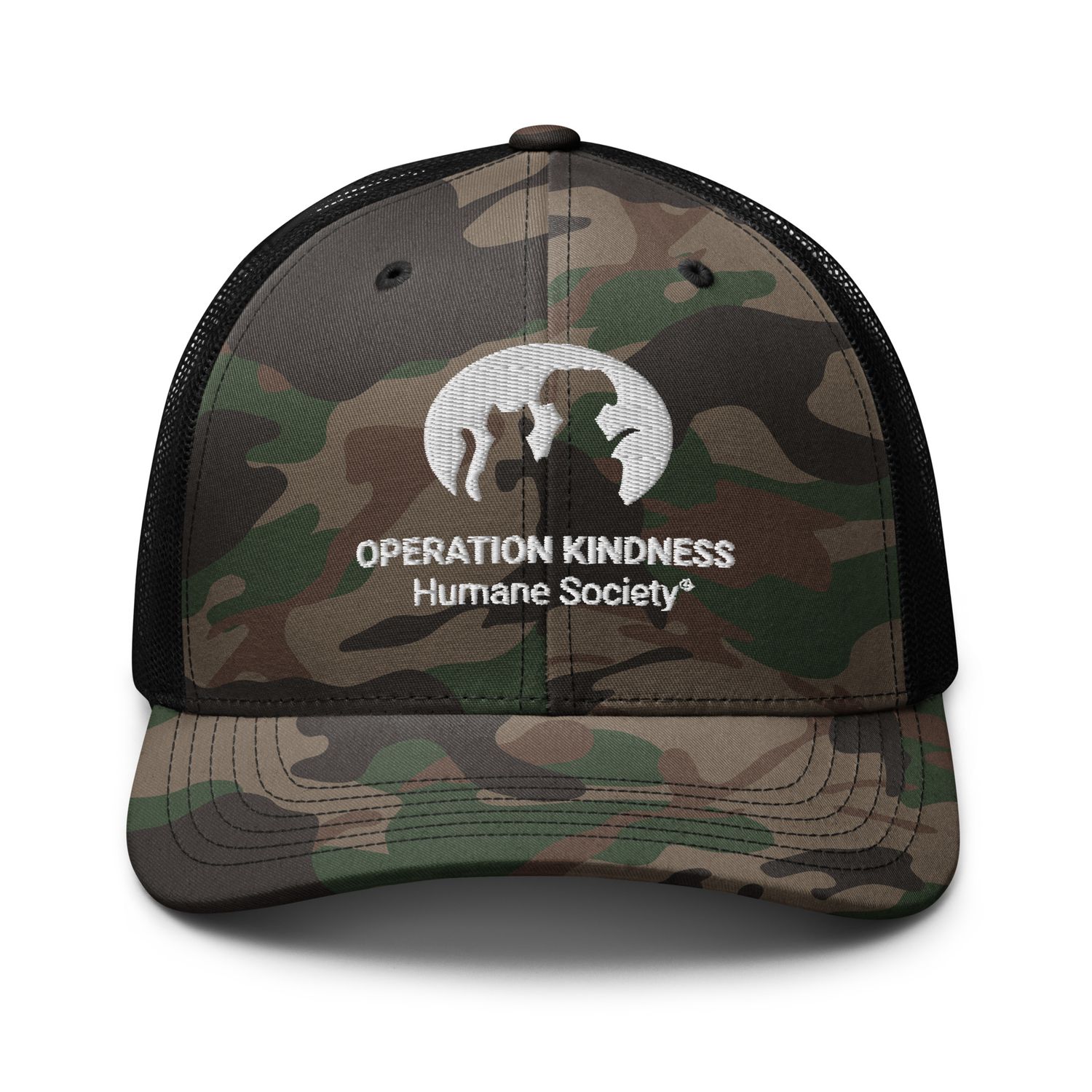 Operation Kindness Humane Society logo - Camouflage trucker hat