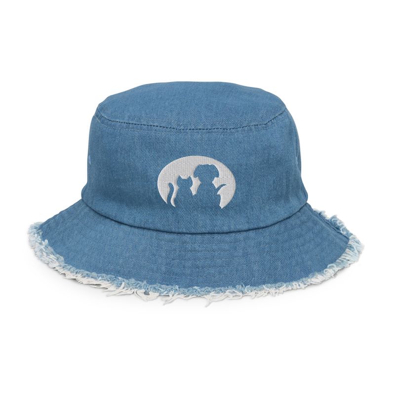 Logo Distressed denim bucket hat