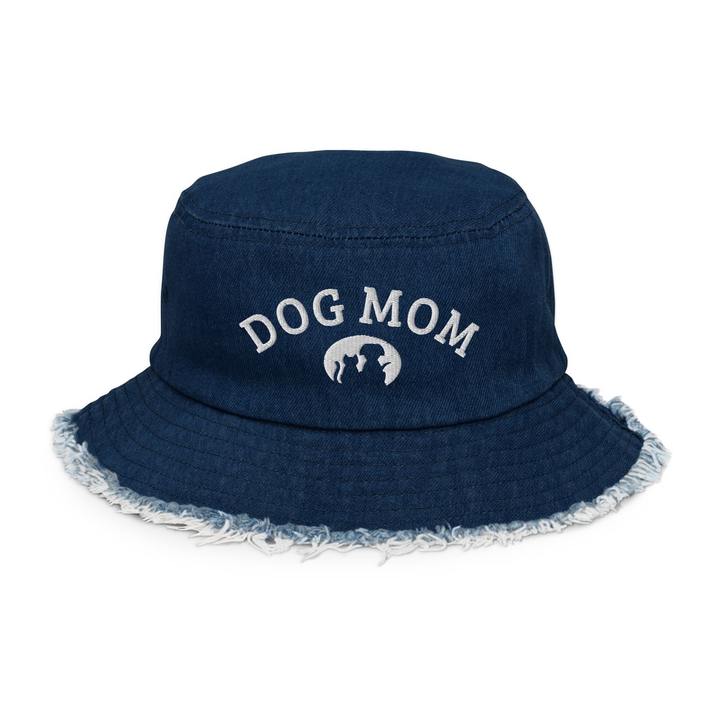 Dog Mom Distressed denim bucket hat