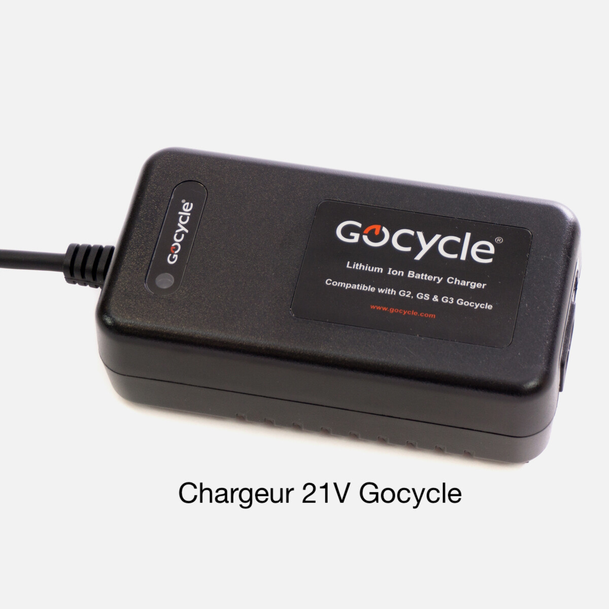 Chargeur Gocycle 21V Spare Part, spécifique pour batteries Gocycle G2, G3, G3C, GS, GX, GXi, assurez-vous d'utiliser le bon chargeur 21V.