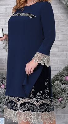 Barchatinė suknelė su tunika tamsiai mėlyna 120/128