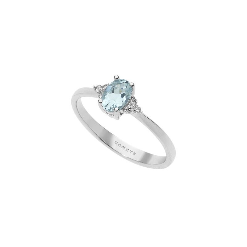 Anello oro bianco acquamarina ovale e diamanti- COMETE