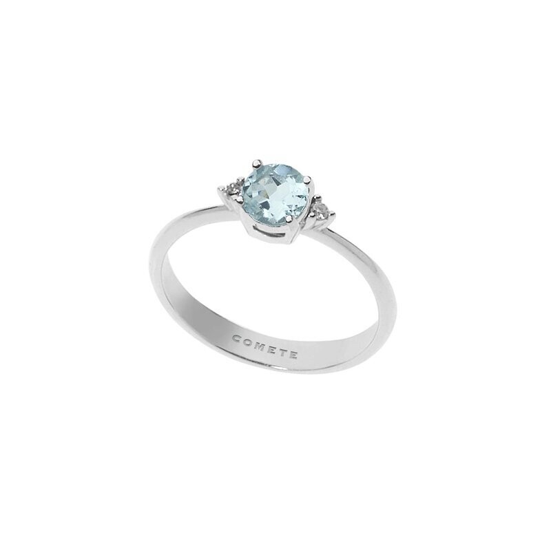 Anello oro bianco acquamarina tonda e diamanti - COMETE