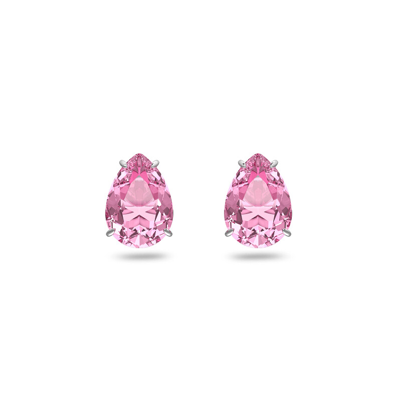 Orecchini a lobo Gema, Taglio Drop, Rosa, Placcato rodio